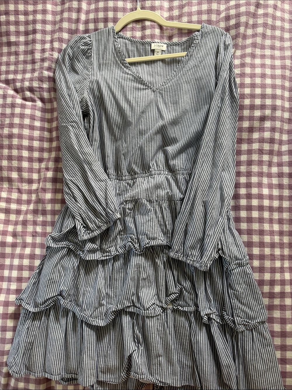 J. Crew Women’s' Navy Stripe Tiered Long-Sleeve Dress
